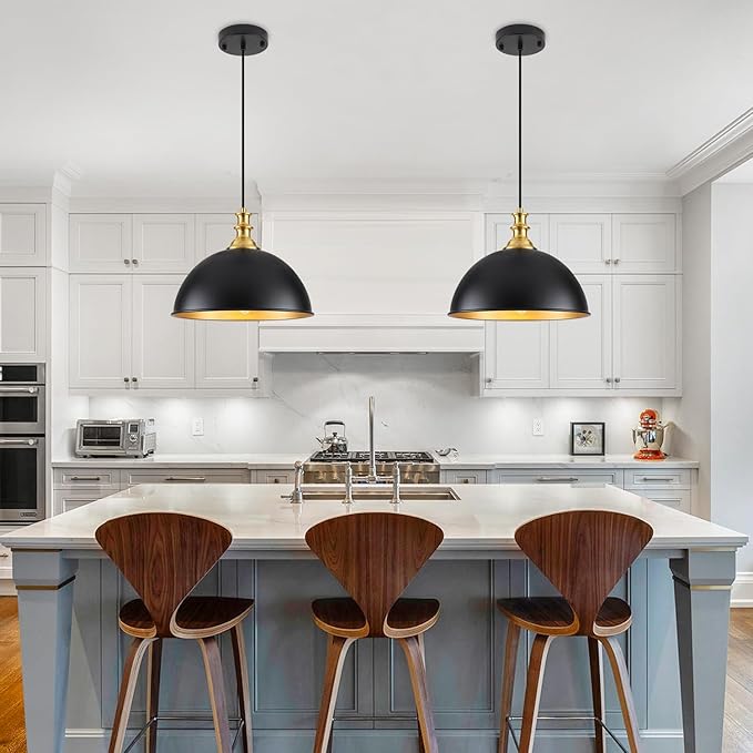 TOULMJ Black Pendant Lights Kitchen Island 2 Pack Farmhouse Pendant Lighting Over Island Adjustable Hanging Hallway Light Fixtures Vintage Dome Chandelier for Hallway Dining Room Foyer Bedroom