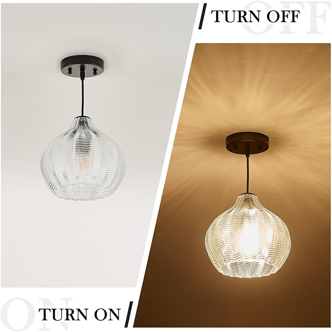 VILUXY Glass Pendant Lights for Kitchen Island,Modern Globe Pendant Light Fixture 1 Light Clear Glass Farmhouse Hanging Light Adjustable for Dining Room Entryway Hallway