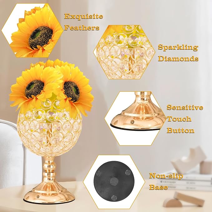 Sunflower Table Lamps for Women-Sunflower Flower Touch Lamp with 3-Color Infinitely Dimming,10+ Hours Runtime-Ideal Gift for Mom,Flower Decor for Bedroom and Office,USB Charge,IP44 Waterproof