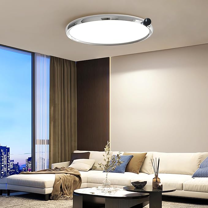Chrome Round Flat Panel Light, Dimmable Modern Flush Mount Ceiling Light Fixture,24W 3000K/4000K/5000K,Fits for Hallway Kitchen Bedroom Living Room Closet Room