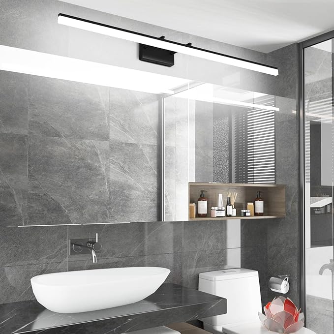Aipsun 48inch Black Bathroom Llight Fixtures LED Vanity Light Adjustable Modern Vanity Lights Over Mirror Rotatable Lighting 5500K
