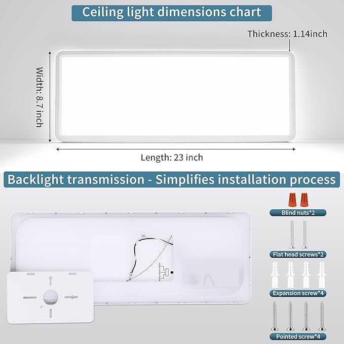 23 Inch Square LED Flush Mount Ceiling Light,32W 3200LM,3 CCT Selectable 3000K/4000K/6500K,Ultra Thin Low Profile Ceiling Light Fixture,White, for Bedroom Kitchen Living Room Hallway