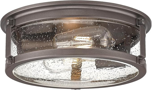 Flush Mount Ceiling Light, 2-Light Oil Rubbed Bronze Ceiling Light Fixture, Flush Mount Light with Seeded Glass Shade for Kitchen, Hallway, Bedroom (12 Inch)