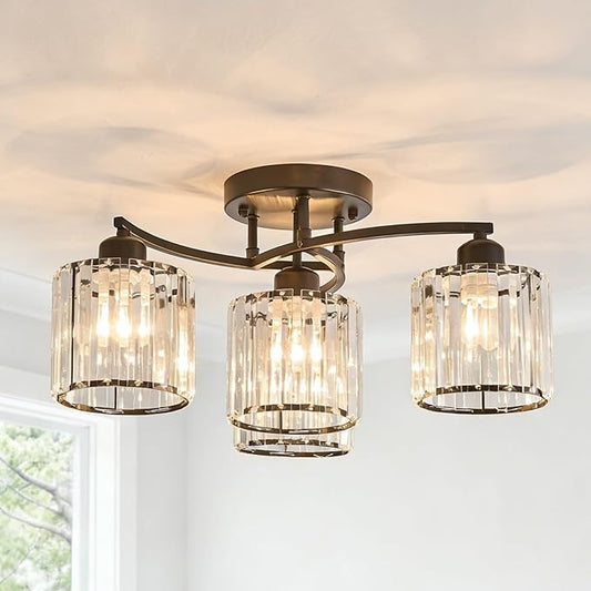 Crystal Chandelier, Modern Elegant Ceiling Light E26 Base Easy Installation Durable Metal Frame for Living Room Bedroom Dining Room,Black