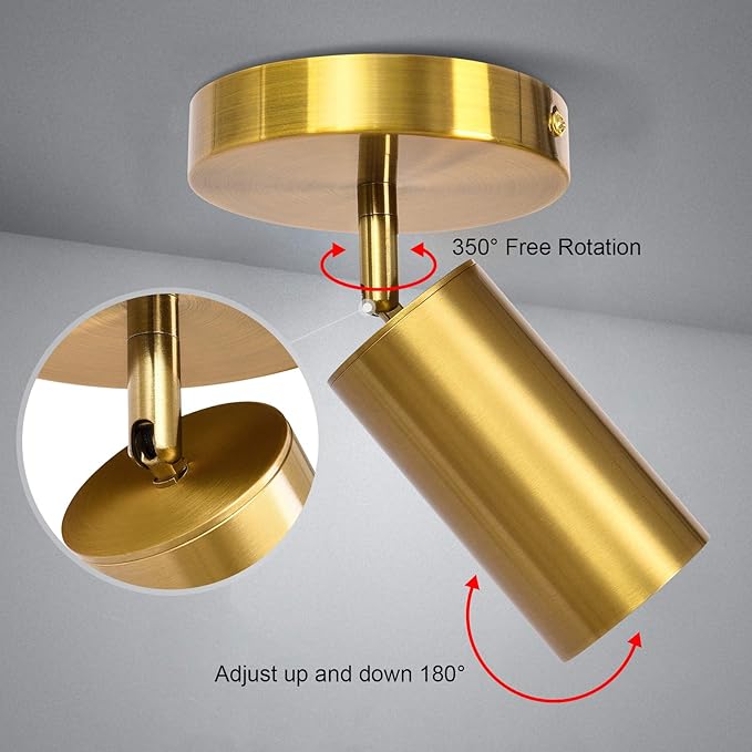 Track Lighting Ceiling Spotlight, Gold Ceiling Light Fixture, Gu10 Spotlights Indoor Angle Adjustment Modern Wall Lamp for Living Room, Gallery, Cabinet, Hallway, Bedroom 2 Packs