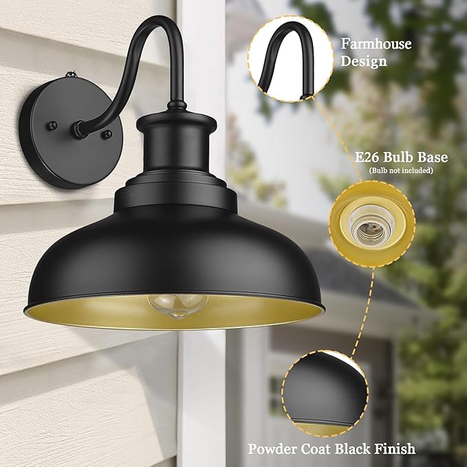 Dusk to Dawn Outdoor Barn Lights Outdoor Wall Sconces Farmhouse Exterior Wall Mount Light Vintage Outside Lighting Fixture Industrial Black Lanterns for Porch Garage Shed Patio, 4 Pack