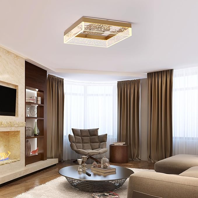 Qcyuui LED Ceiling Light Flush Mount 11.81in 20W Square LED Ceiling Lamp with Clear Bubble Acrylic Modern Led Ceiling Light for Kitchen Hallway Closet Living Room Bedroom, Gold, 3000K Dimmable