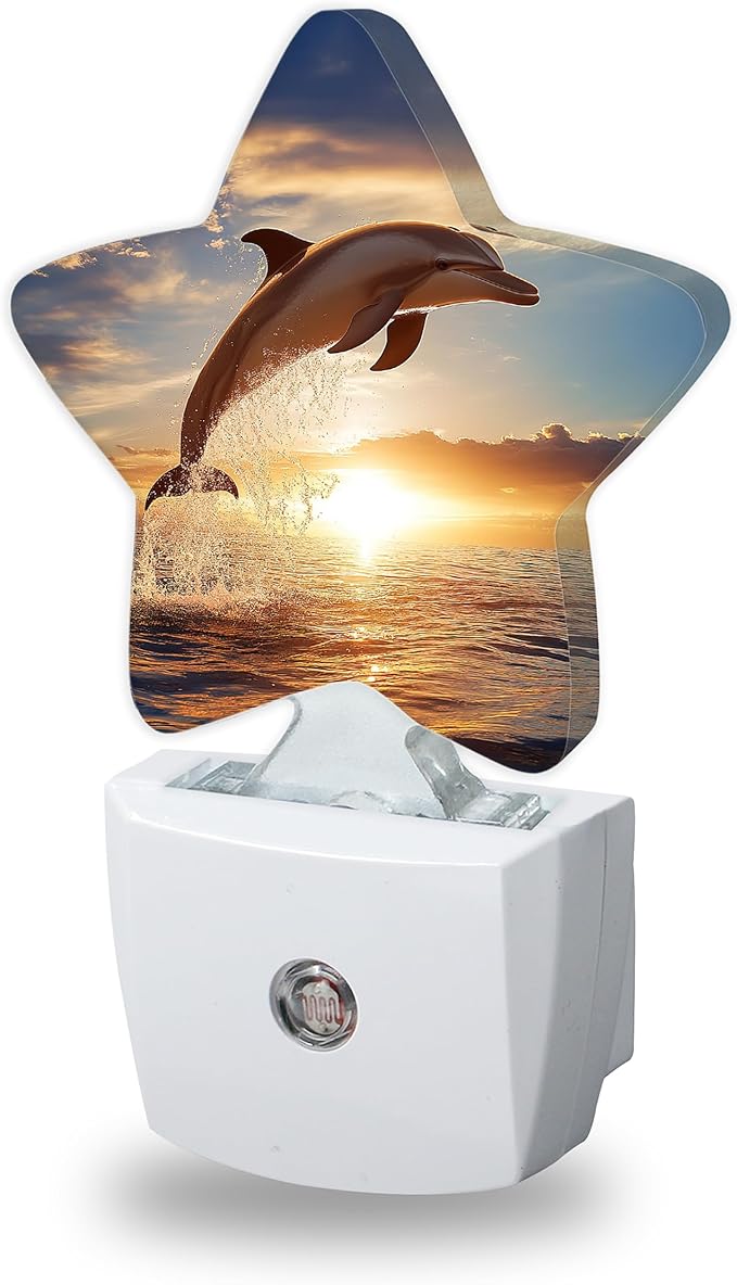 Dolphin Ocean Nightlights Plug in Wall,Sunset Decorative Star Lamp with Automatic Lighting for Living Space,Gentle Glow for Kids Room,Hallway,Bathroom