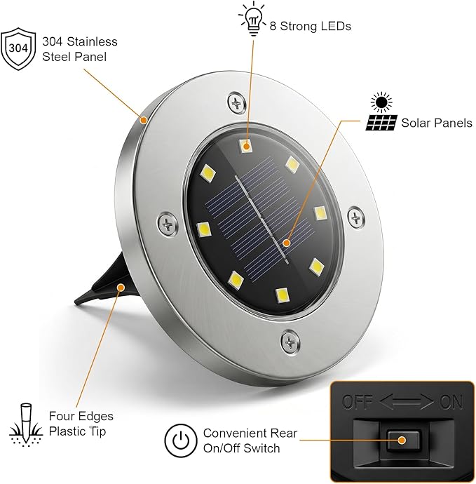 OULONGER 4.6in Solar Ground Lights 10 Packs, Garden Solar Outdoor Waterproof Pathway Bright In-Ground Landscape Lights for Patio, Lawn, Yard, Driveway, Step and Walkway Warm Light