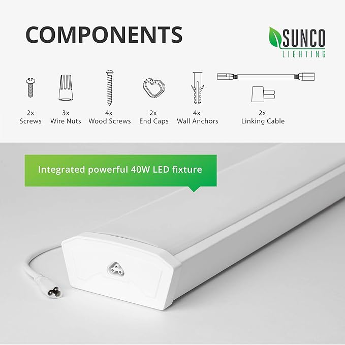 Sunco 10 Pack LED Garage Ceiling Lights Wraparound Fixture 4FT,Linkable Shop Light, 3500 LM, 40W=300W, 5000K Daylight, Hardwired, Surface Mount, Utility Workshop Light ETL