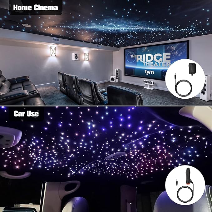 CHINLY Twinkle 650pcs 9.8ft 0.03in Starlight Headliner Fiber Optic Lights kit, Music Mode Bluetooth APP Control Remote, RGBW Star roof Lights for Star Headliner/Home Theater/Pool Ceiling