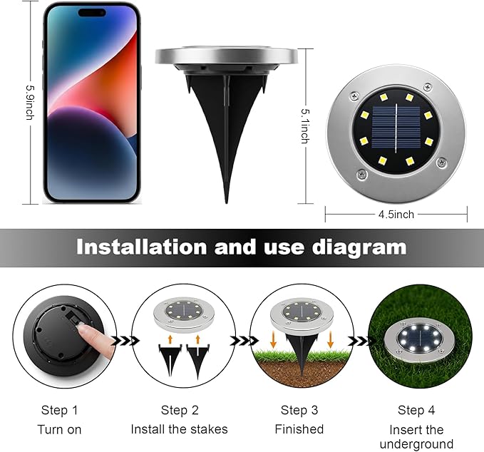 OULONGER Solar Ground Lights 16 Packs, Garden Solar Outdoor Waterproof Pathway Bright In-Ground Landscape Lights for Patio, Lawn, Yard, Driveway, Step and Walkway White Light