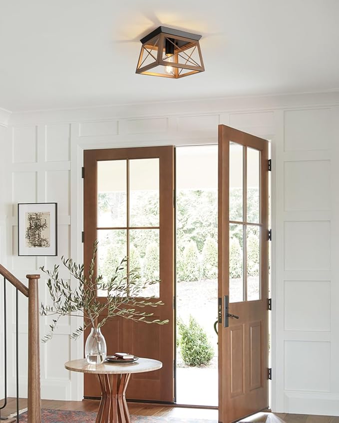 Farmhouse Bronze Flush Mount Ceiling Light - 1-Light Industrial Kitchen, Rustic Flush Mount for Hallway, Entryway, Foyer, Dining Room, Bedroom