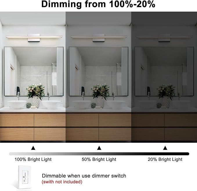 LED Modern Bathroom Vanity Light Fixtures 24W Dimmable 5CCT LED Vanity Light Bar Over Mirror Matte Black Wall Light for Bathroom 31.5 inch Long