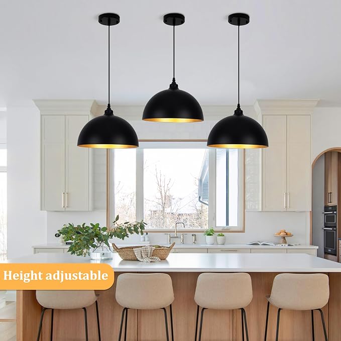 3 Set Black Pendant Light Fixtures for Dining Room 11.8" Farmhouse Pendent Lights Industrial Modern Chandelier Ceiling Hanging Light Fixture for Kitchen Living Room Foyer Entryway Kitchen Island