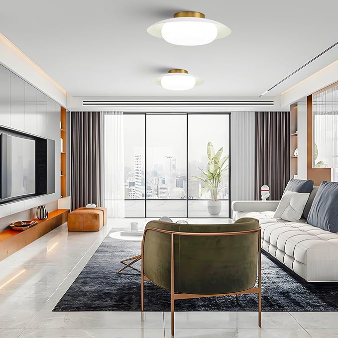 15.75 inch Modern LED Semi Flush Mount Ceiling Light - Round Matte White and Gold 36W 5000K Daylight Not Dimmable Bright Fixture for Kitchen Master Bedroom Living Room Entryway Lighting