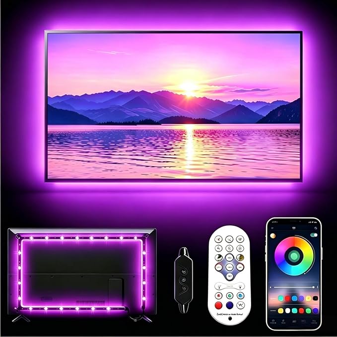 MORIACC LED Lights for TV, 13.1ft Behind TV Backlight for 32-65 Inch TV, Music Sync Strip Lights with APP and Remote Control, USB Powered for Gaming Bedroom Home Decor