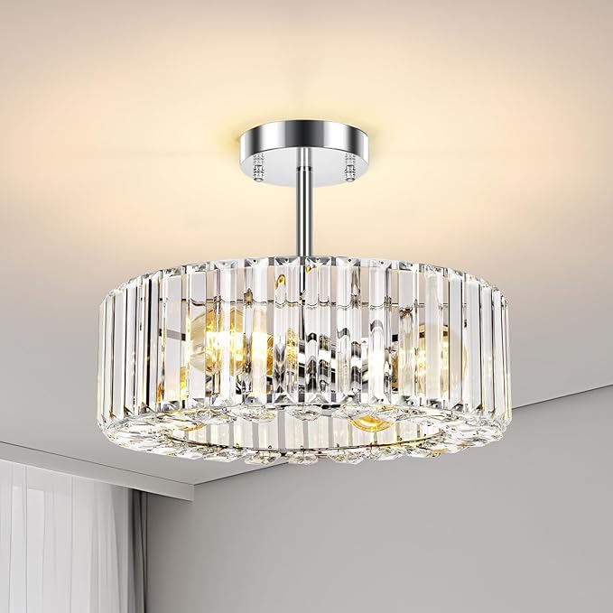 FRIDEKO HOME Crystal Chandelier Ceiling Light - 4-Light Ceiling Light Fixture Modern Ceiling Mount Lights Chandelier for Dinning Room Bedroom Kitchen Entryway (14.56 Inch, Bulb not Included)