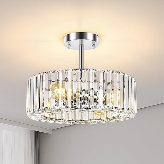 FRIDEKO HOME Crystal Chandelier Ceiling Light - 4-Light Ceiling Light Fixture Modern Ceiling Mount Lights Chandelier for Dinning Room Bedroom Kitchen Entryway (14.56 Inch, Bulb not Included)