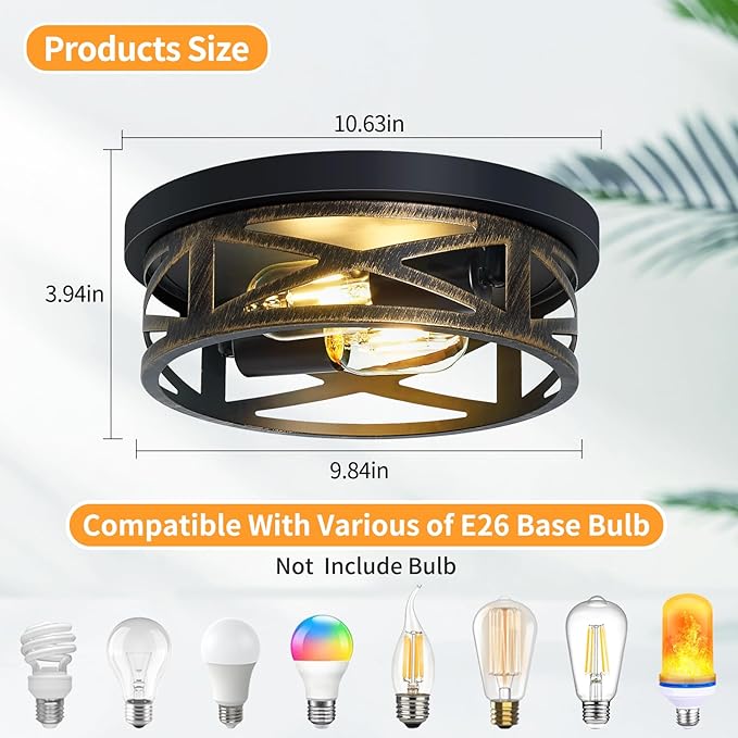ZHU YAN Farmhouse Light Fixtures,2 Pack Flush Mount Ceiling Light,Light Fixtures Ceiling Mount for Hallway Kitchen Entryway Bedroom E26 Base