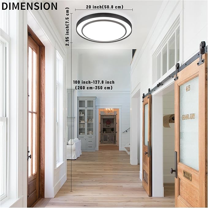 2Pack 20" LED Flush Mount Ceiling Light Fixture 5CCT, Black Dimmable Light Fixture Ceiling Mount 36W, Modern Simple Close to Ceiling Light Fixtures for Living Room,Kitchen, Bedroom