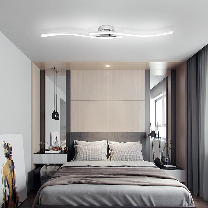 39.37Inch Linear Ceiling Light 6000K Chrome Modern Ceiling Light Fixture 28W Long Flush Mount Ceiling Lamp for Hallway, Kitchen, Bedroom, Dining Room