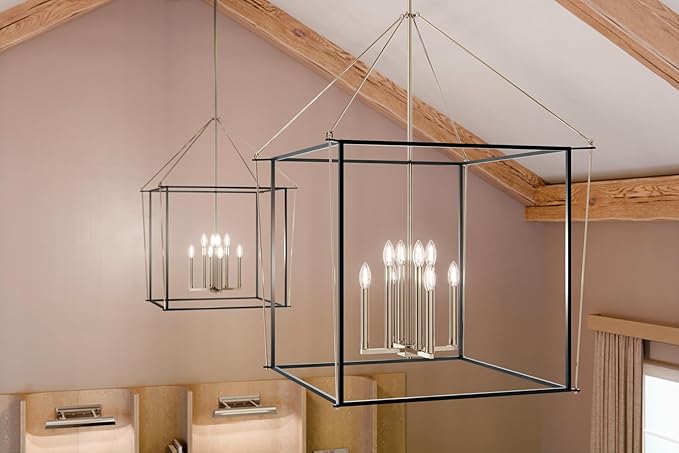 Kichler Eisley 8-Light Foyer Pendant, Soft Modern Light in Polished Nickel and Black, Sloped Ceiling Compatible, for Foyer (40.25" x 28.25" x 28.25"), 52628PN