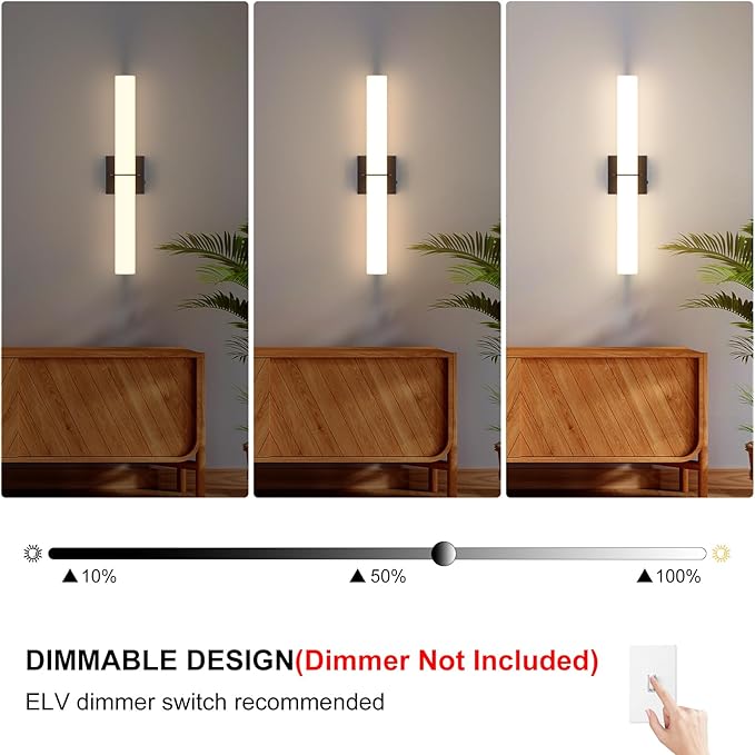 24 Inch 30W Led Bathroom Vanity Light,3000K-6000K Dimmable Vanity Lighting Fixtures with White Acrylic Lampshade,Indoor Hardwired Wall Light Over Mirror for Mirror Restroom(Black,1 Pack)