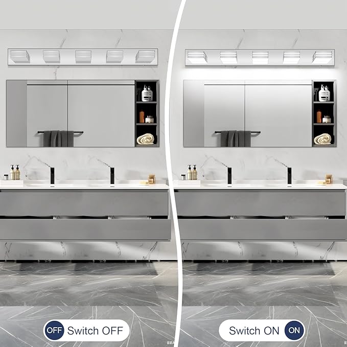 LED Modern Bathroom Vanity Light Fixtures (5-Light, 40-Inch), Chrome Modern Bathroom Wall Lighting Fixtures Over Mirror (Cool White 6000K)