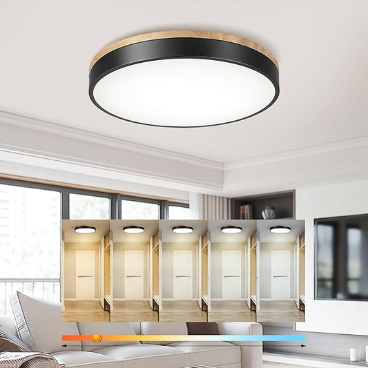 Ken & Ricky Flush Mount Ceiling Light, Dimmable Led Close to Ceiling Light Fixtures for Kitchen Bathroom Bedroom Hallway 5cct (Light Wood, 16 Inch)