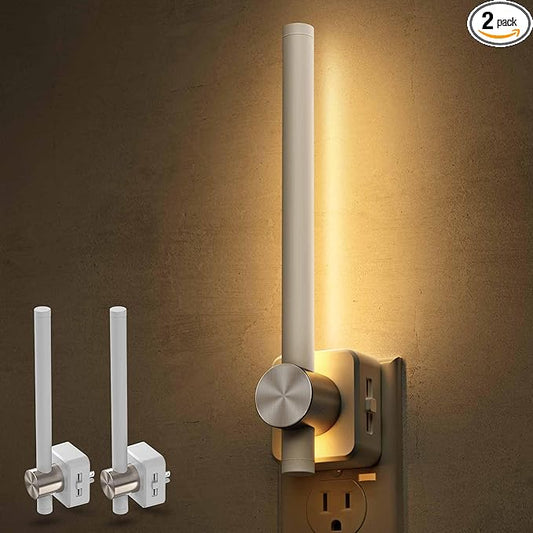 L LOHAS LED Night Light, 2 Pack Night Lights Plug into Wall, 0-200LM Bathroom Night Light, Dusk to Dawn Sensor 2W Dimmable Nightlights, Soft White 3000K, Modern Nightlight for Adults Mirror Restroom