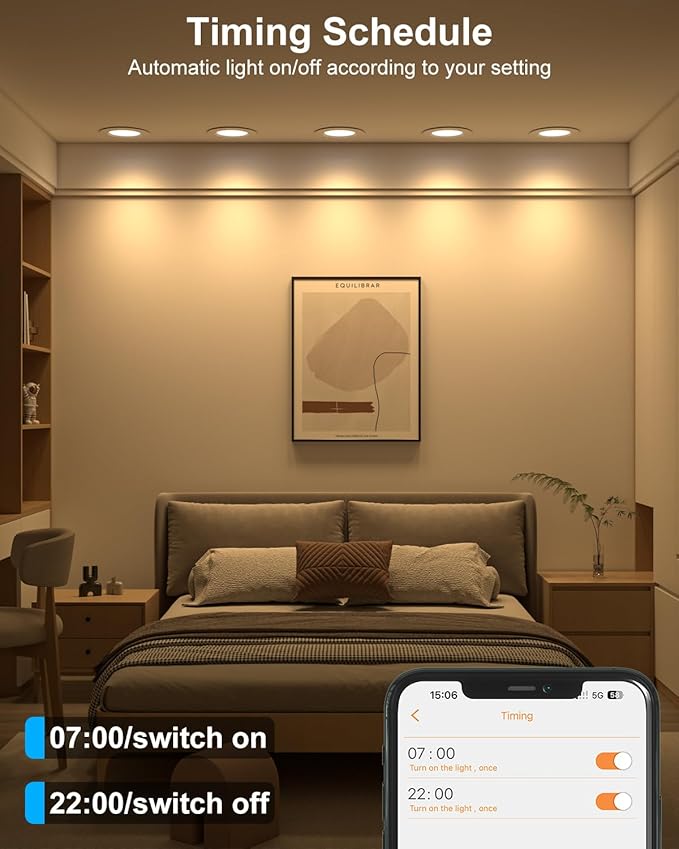 LED Recessed Lighting 5/6 inch, Bluetooth Smart Can Lights, 13W 1050LM, RGB Color Changing, Retrofit Recessed Light Fixtures Compatible with Alexa for Bedroom, Living Room, and Kitchen, 12Pack