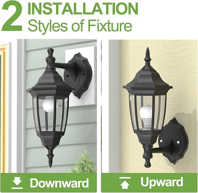 EMART Outdoor Porch Light，Exterior Waterproof Wall Light Fixtures, Special Handling Anti-Corrosion Plastic Material, Wall Mount Lantern for Backyard, Garage, Front Porch -Black(Bulb Included),1 Pack