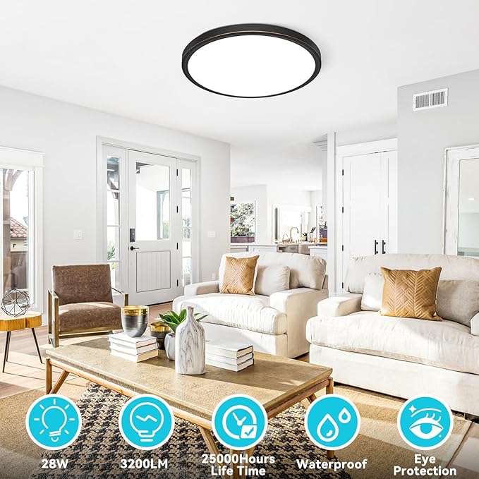 libtit 12 inch Flush Mount LED Ceiling Light Fixture, 3000K 4500K 6500K Adjustable, 28W 3200lm Vintage Bronze Lighting Fixtures for Bathroom Shower Hallway Kitchen, 1 Pack