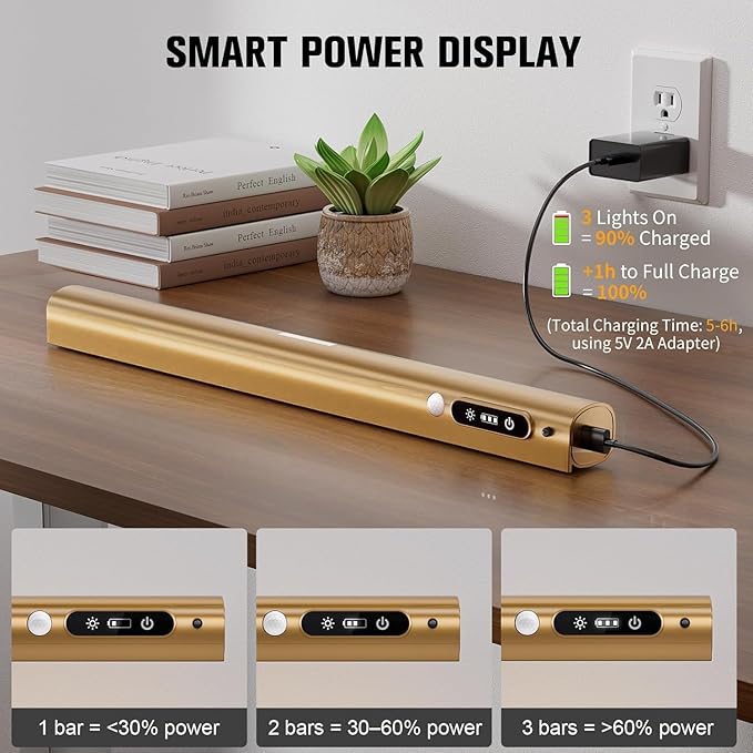 15.7'' Picture Lights for Wall with Motion Sensor, 9000mAh Rechargeable Battery Operated Poster Lights for Paintings, Portraits, Wall Decor, Gold(2pcs)