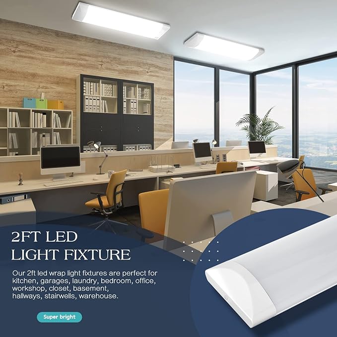ANTLUX 2FT LED Linear Flush Mount Light, 20W/2400LM, 4000K Neutral White, 2 Foot Kitchen LED Ceiling Lighting Fixtures, 24 Inch Low-Profile Wraparound Puff Lights for Laundry Closet Garage, 2 Pack