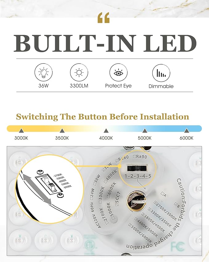 Gold Flush Mount Ceiling Light, 16inch Close to Ceiling Light Fixtures 36W 3300lm Dimmable 3000K/3500K/4000K/5000K/6000K Brass LED Ceiling Lamp for Bedroom Hallway Kitchen, AD-22008-L16-GD