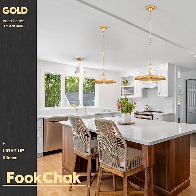 Gold Pendant Light 15.7in Pendant Lights Kitchen Island Pendant Light Fixture with Adjustable Brass Gold Modern Pendant Lighting for Dining Room Kitchen Sink, E26