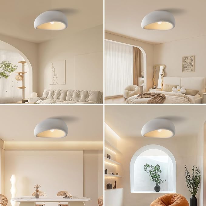 JAYMP Modern Ceiling Light for Dining Room Kitchen Island Hallway Living Room E26 Base Japanese Wabi-Sabi Style Bird Nest Shape Lighting Fixture (Matte White, D45xH24cm)