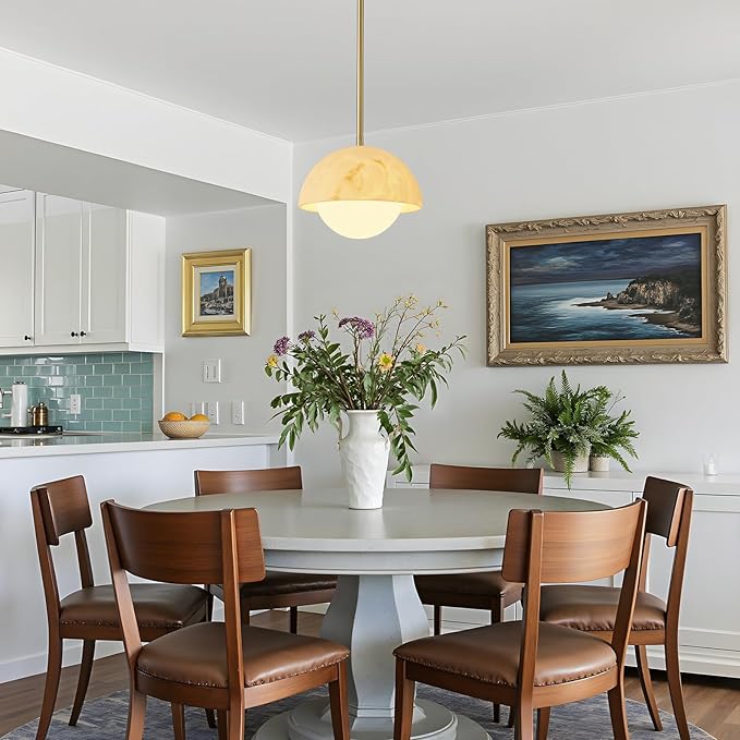 Modern Pendant Light Fixtures: 10 Inch Resin Shade Mid Century Chandelier with Milk Glass Globe - Adjustable Gold Pendant Lighting for Kitchen Island