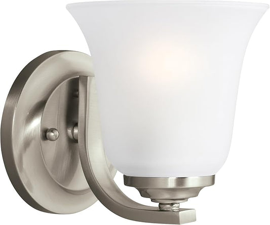 Generation Lighting 1-Light Emmons Traditional Bath Fixture Wall Lamp Brushed Nickel 4139001-962, Bathroom Light Fixture for Home Décor, Wall Sconce Vanity Light Fixture and Bathroom Accessory