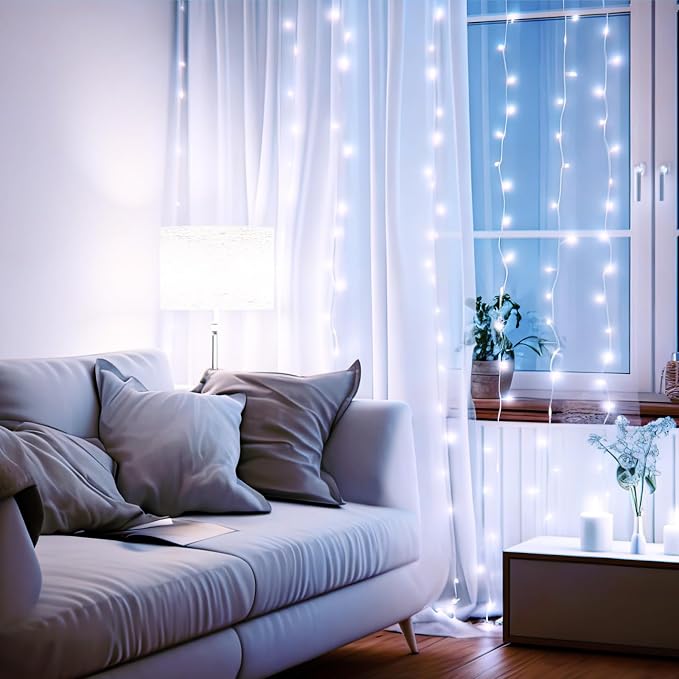 Aurelema 600 LED 20 x 9.8 Ft Christmas Curtain Lights 8 Modes Outdoor Fairy Lights with Remote Plug in Hanging String Fairy Light Waterproof for Bedroom Wall Window Backdrop Wedding Christmas Decor \