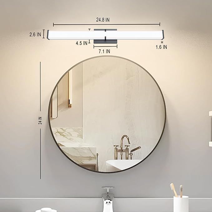 24.8Inch 2500LM Bathroom Light Fixtures 5CCT Optional, Black Modern LED Vanity Lights Clear Shade, Dimmable Bathroom Lighting Fixtures Over Mirror - ETL Listed
