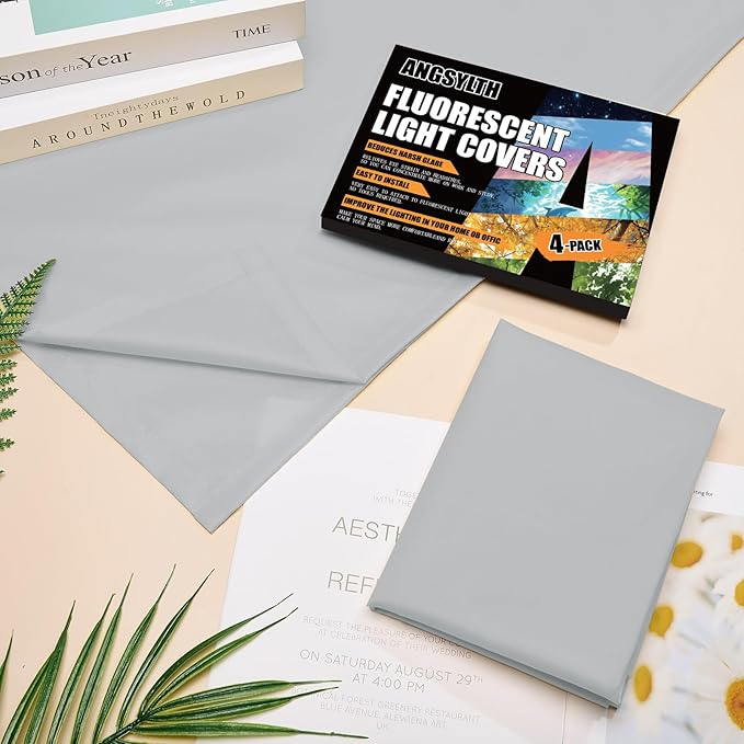 ANGSYLTH 2 x 2 Feet Fluorescent Light Covers - 4 Pcs Covers for Ceiling Lights, Magnetic Light Filters for Classroom, Office, Hospitals, Home (Light Gray)