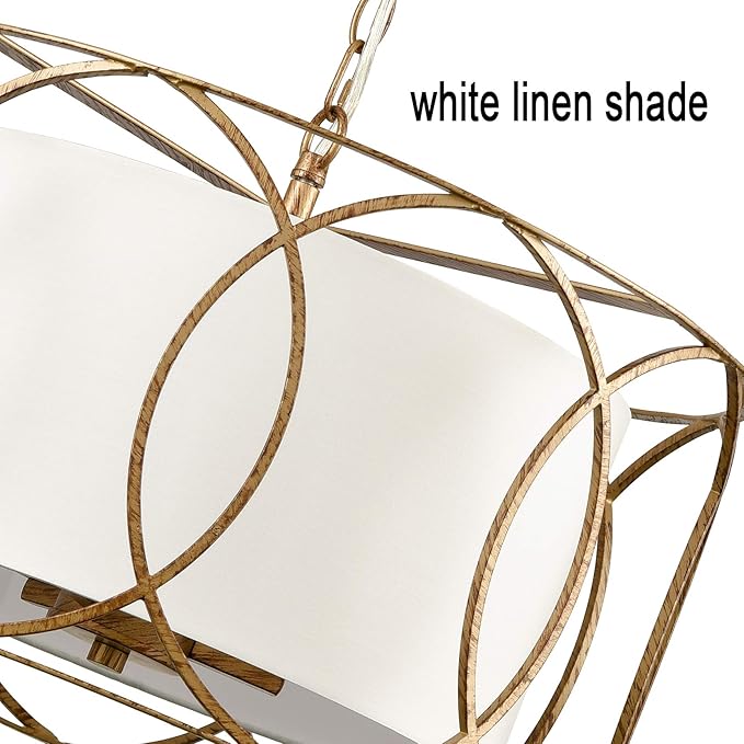 HYDELITE Brass Drum Pendant Light Drum Chandelier 3-Light Dining Table Fixture with White Linen Diffuser