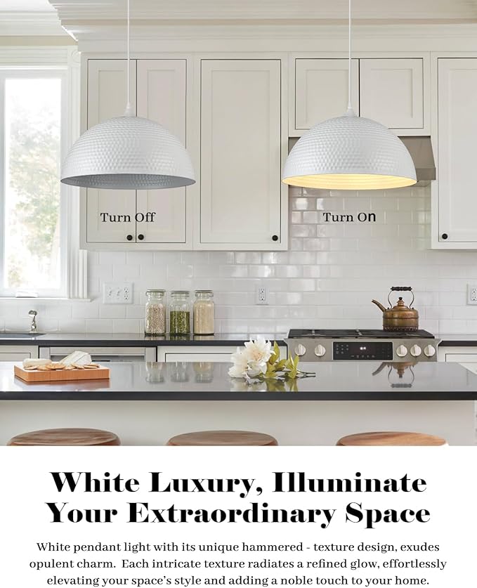 White Dome Pendant Light 1 Pack, 16 inch Large Industrial Pendant Light, Farmhouse Kitchen Pendant Lighting, White Pendant Lights for Kitchen Island, Dining Room Living Room