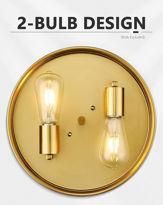 Flush Mount Ceiling Light Gold, HWH 12 Inch Ceiling Light Fixture with Water Ripple Hammered Glass, Modern 2-Light Ceiling Mount Light for Bedroom Kitchen Foyer, 5HTJ7WG-F BG