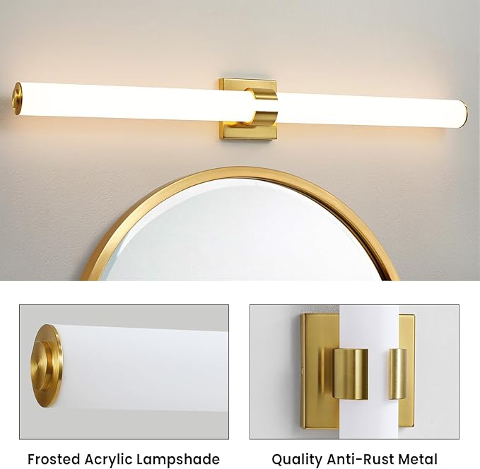 AIJIASI Bathroom Light Fixtures - 39 Inch Gold Bathroom Lights Over Mirror LED Vanity Light with Acrylic Shade, 36W Modern Vanity Lighting Fixtures for Mirror Living Room Gallery 3000K