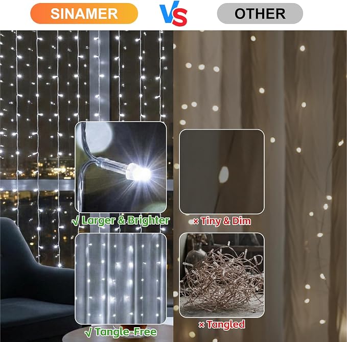 Curtain Light for Bedroom, 200LED 6.6x6.6ft White Window Wall Hanging Fairy Curtain String Light, 8 Modes Remote Fairy String Lights Indoor for Wedding Party Home Garden Decorations