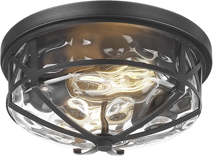 Darkaway 15inch Ceiling Light Fixtures Large Flush Mount Light Fixtures with Water Ripple Glass Shade, Indoor Outdoor Ceiling Light for Kitchen Bathroom Bedroom Hallway Entry Porch